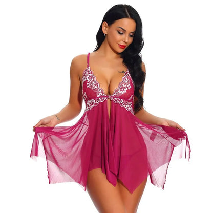 Plus Size Lingerie for Women Sleepwear Set Lace Babydoll Chemise V Neck