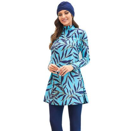 Printed Sleeve Swimsuit Conservative Modest Muslim Swimwear