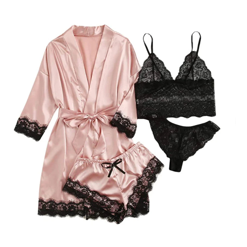 Women's Pajamas Underwear 4-piece Set Babydoll Nightdress