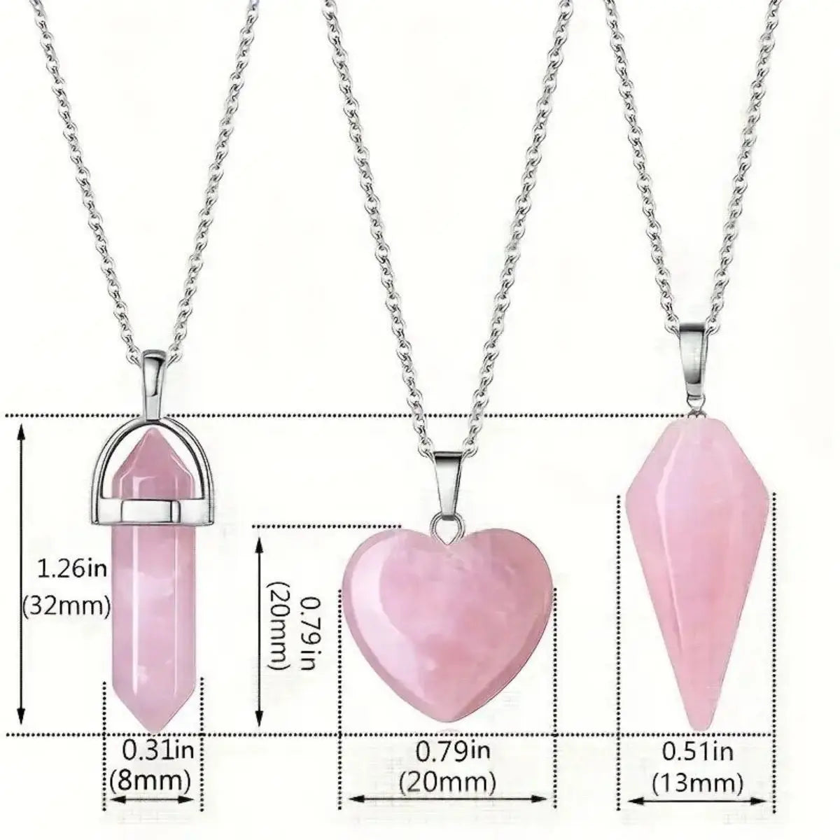 3pcs Rose Quartz Necklaces Pendants Set For Spiritual Energy Witchcraft Reiki