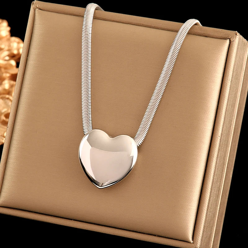 316L Stainless Steel Silver Color Heart Pendant Necklace