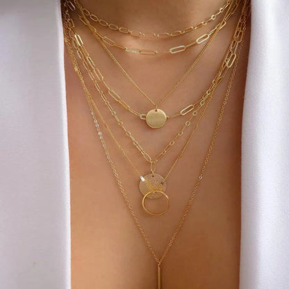 New Gold Color Multiple Styles Necklace For Women Boho Trendy Multi-Layer Crystal Pendant Necklaces Set Jewelry Gifts