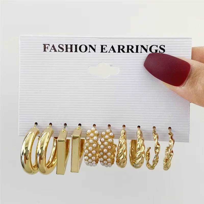 Fashion Geometric Hoop Earrings Set for Women