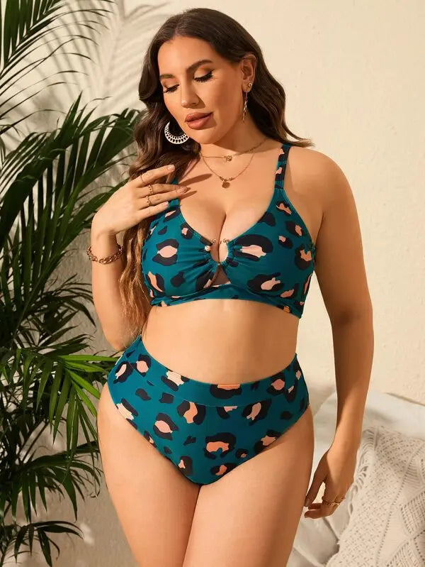 2025 Print 2 Piece Plus Size Bikini Set Women Push UP