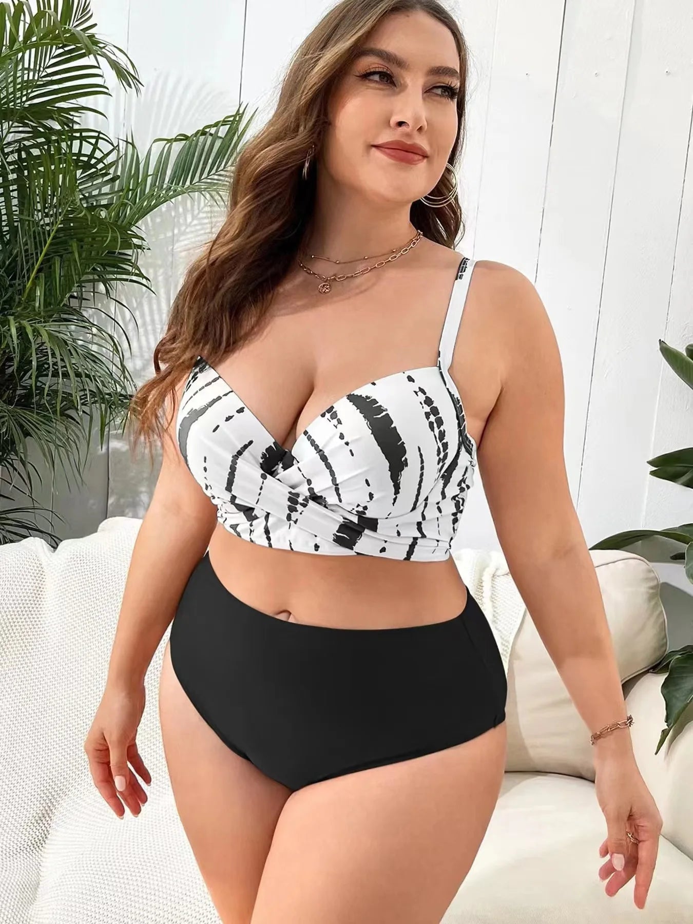 2025 Print 3 Piece Mesh Cove Up Plus Size Bikini Set