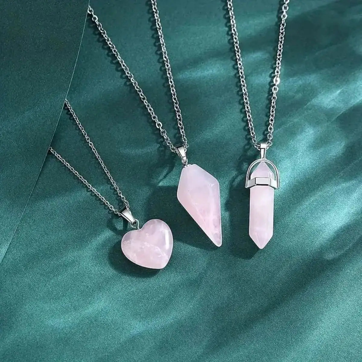 3pcs Rose Quartz Necklaces Pendants Set For Spiritual Energy Witchcraft Reiki