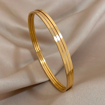 3pcs Glossy 18K Gold Plated Stainless Steel Bracelet