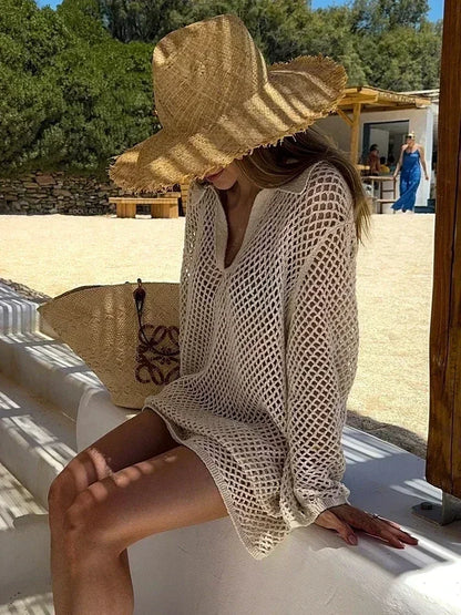 Solid Colour Beach Knit Mini Dress