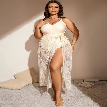 2025 Solid Plus Size Swimwear Women Backless Cross Large 2 Piece