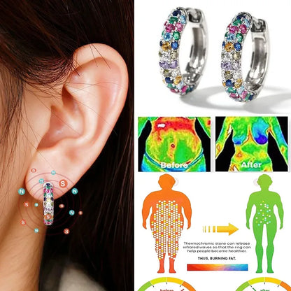 Colorful Crystal Round Hoop Earrings Fashion Magnetotherapy Weight Loss Slimming Jewelry