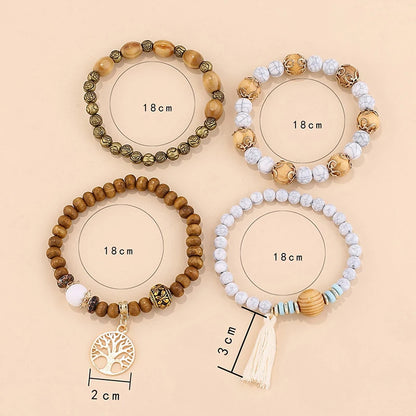 4Pcs/Set Boho Wooden Beaded Bracelet Set For Women