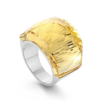 French Crystal Glass Stone Large Ring for Women Girl Gold Silver Color Stainless Steel