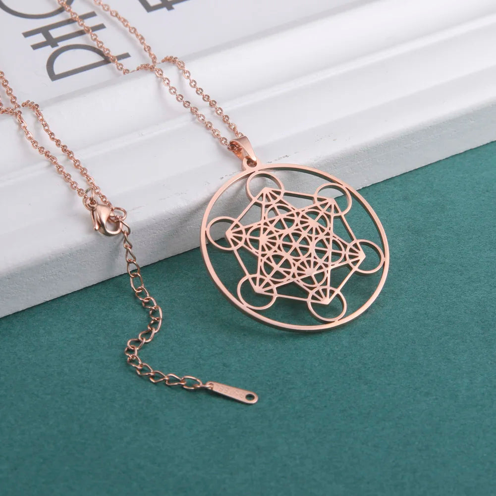 Stainless Steel Angel Seal Archangel Metatron Necklace Women Men Geometric The Secrets of the Kabbalists Garden Solomon Jewelry