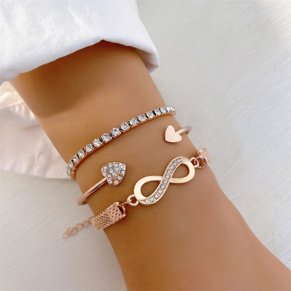 Silver Color Crystal Rhinestone Heart Bracelets