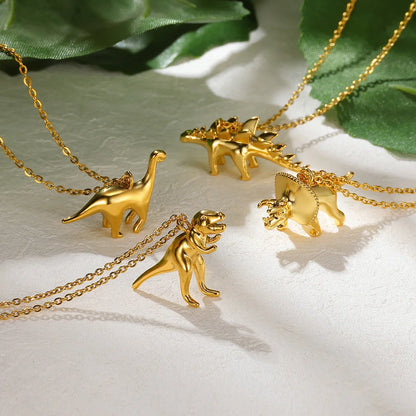 2025 Trendy Dinosaurs Pendant Necklace For Girls Boys Gold Color Wildlife Choker