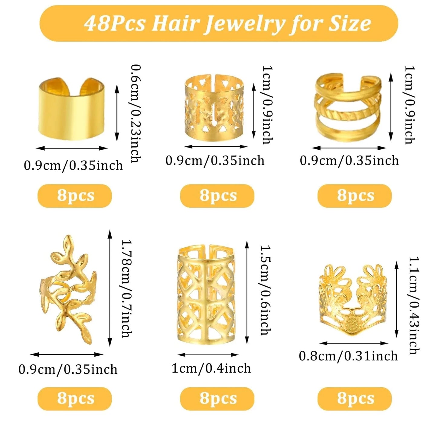 48pcs Hair Jewelry  Accessories Metal Hair Cuffs Adjustable