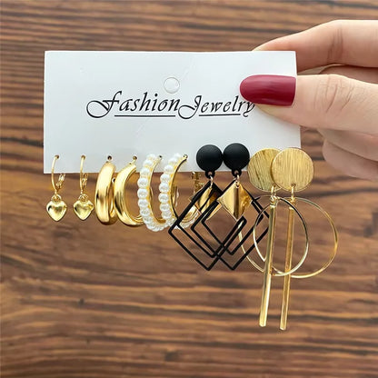 Fashion Geometric Hoop Earrings Set for Women