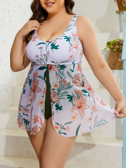 2025 Mesh Print Patchwork Plus Size Swimwear Women Push Up Large Big One Piece