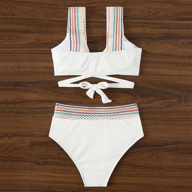 Sexy High Waisted Pure Cotton Suspender Swimsuit Fashion