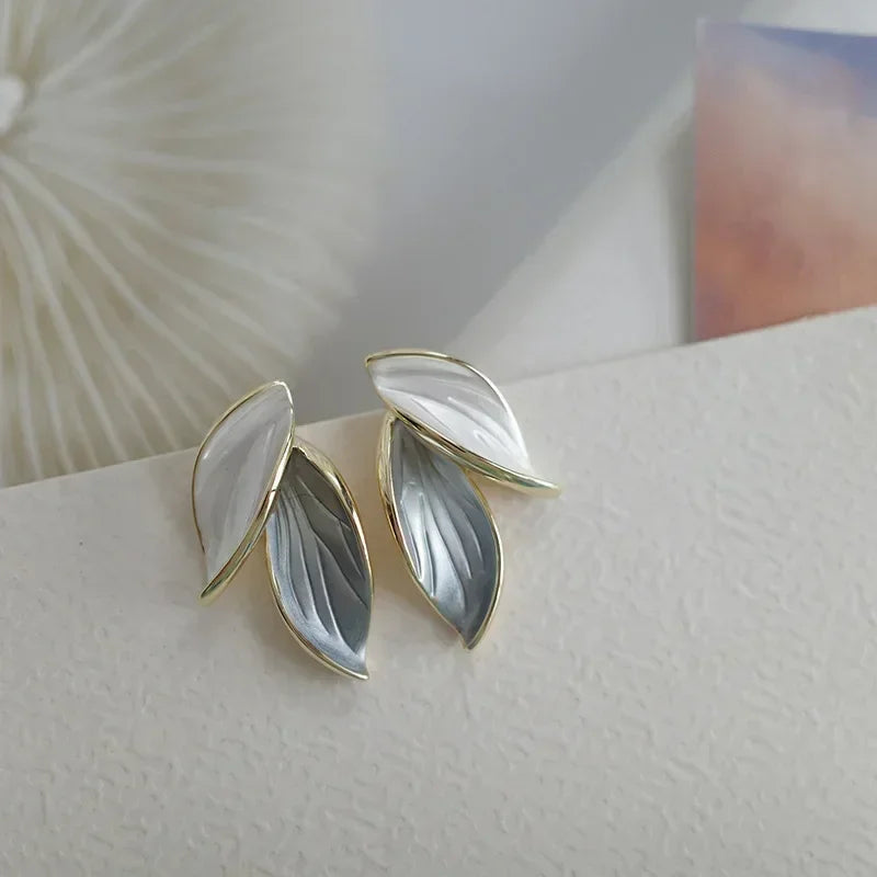 Fresh Lovely Sweet Grey Leaf Stud Earrings