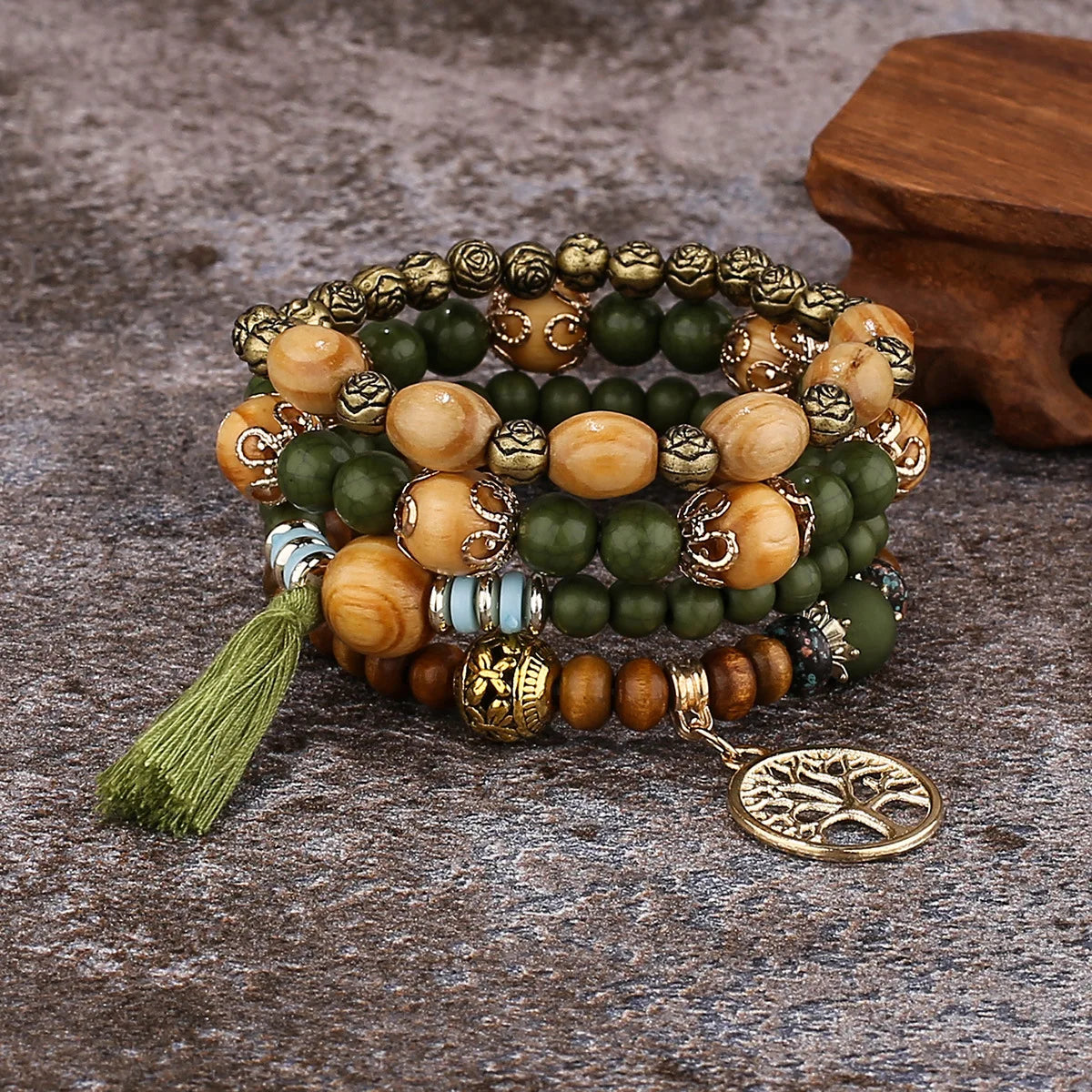 4Pcs/Set Boho Wooden Beaded Bracelet Set For Women