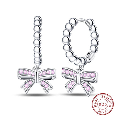 925 Sterling Silver Romantic Pink Bow Earrings