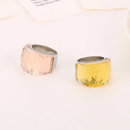 French Crystal Glass Stone Large Ring for Women Girl Gold Silver Color Stainless Steel