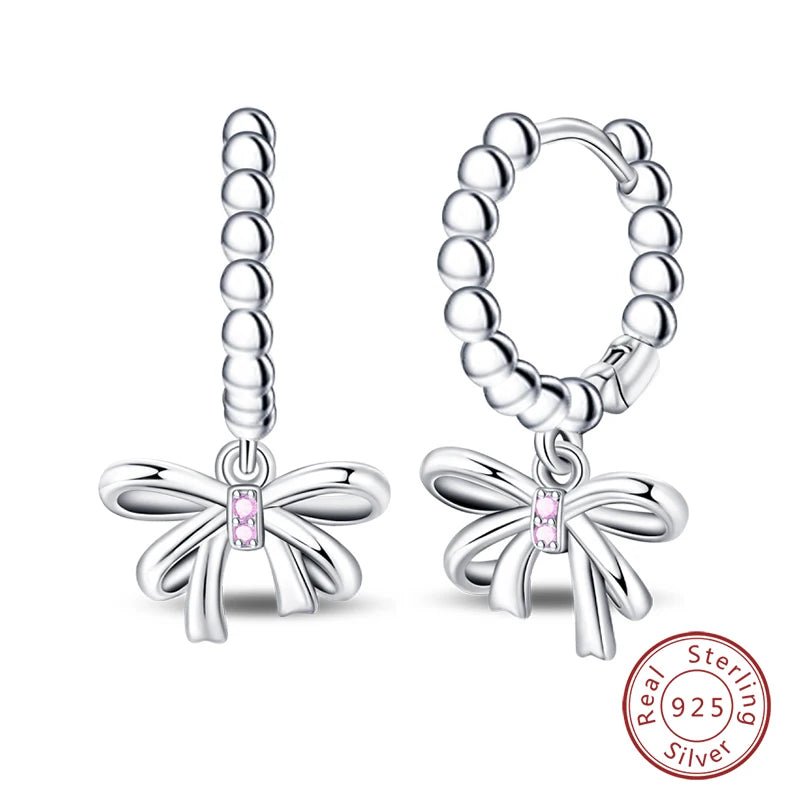 925 Sterling Silver Romantic Pink Bow Earrings