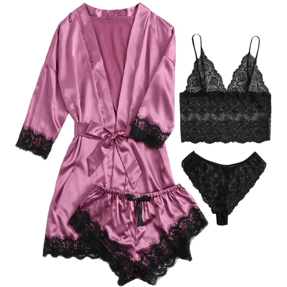 Women's Pajamas Underwear 4-piece Set Babydoll Nightdress