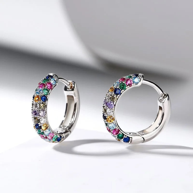 Colorful Crystal Round Hoop Earrings Fashion Magnetotherapy Weight Loss Slimming Jewelry