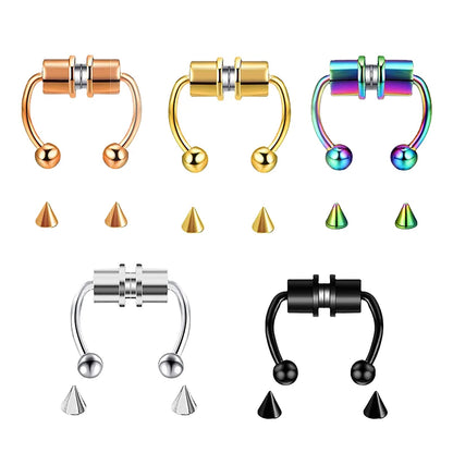 5pcs Stainless Steel Magnet Fake Nose Ring Hoop Fake Piercing Hoop Septum Rings For Women Fashion Gothic Rock Body Jewelry Gifts