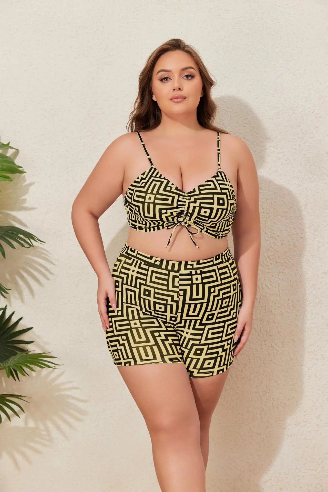 2025 Print 3 Piece Mesh Cove Up Plus Size Bikini Set