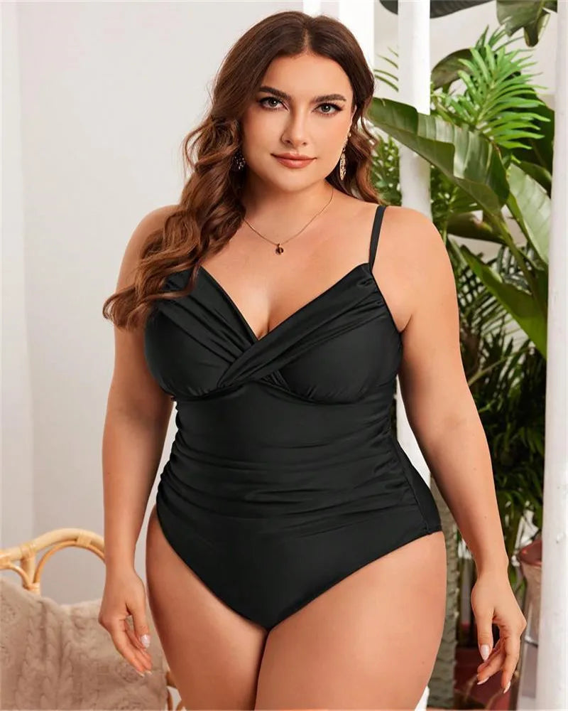 2025 Sexy Black Sreapped Plus Size Swimwear Women Push Up