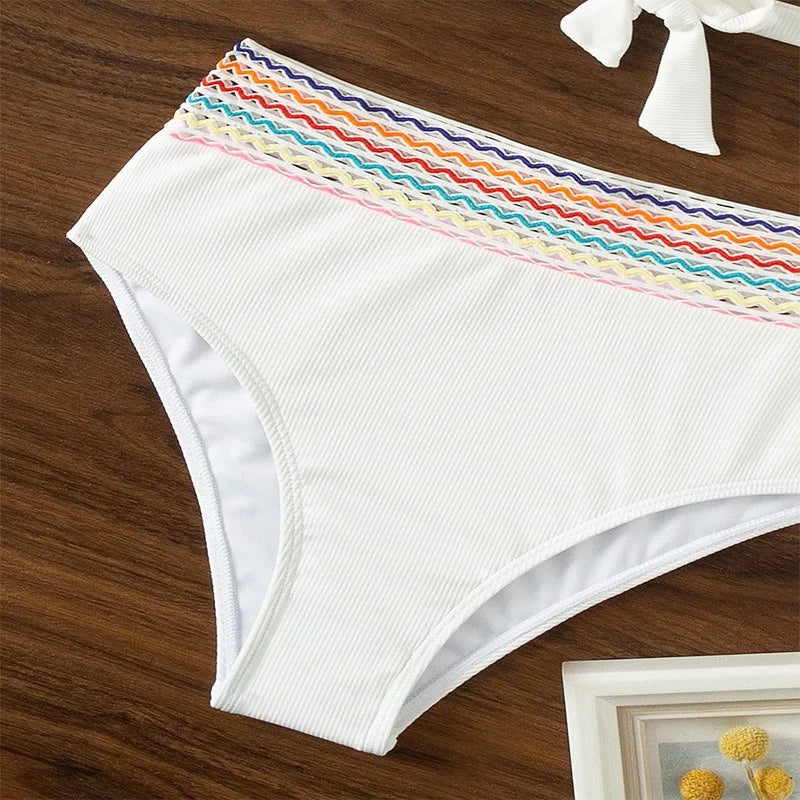 Sexy High Waisted Pure Cotton Suspender Swimsuit Fashion