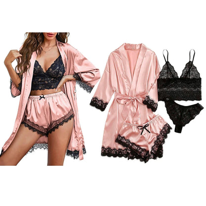 Women's Pajamas Underwear 4-piece Set Babydoll Nightdress