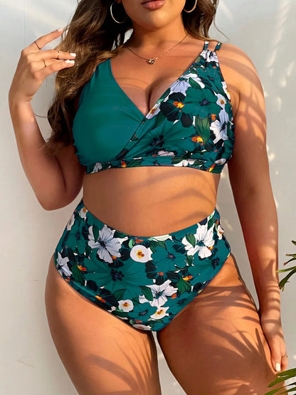 2025 Patchwork 2 Piece Plus Size Bikini Set Women Large Big Swimsuit