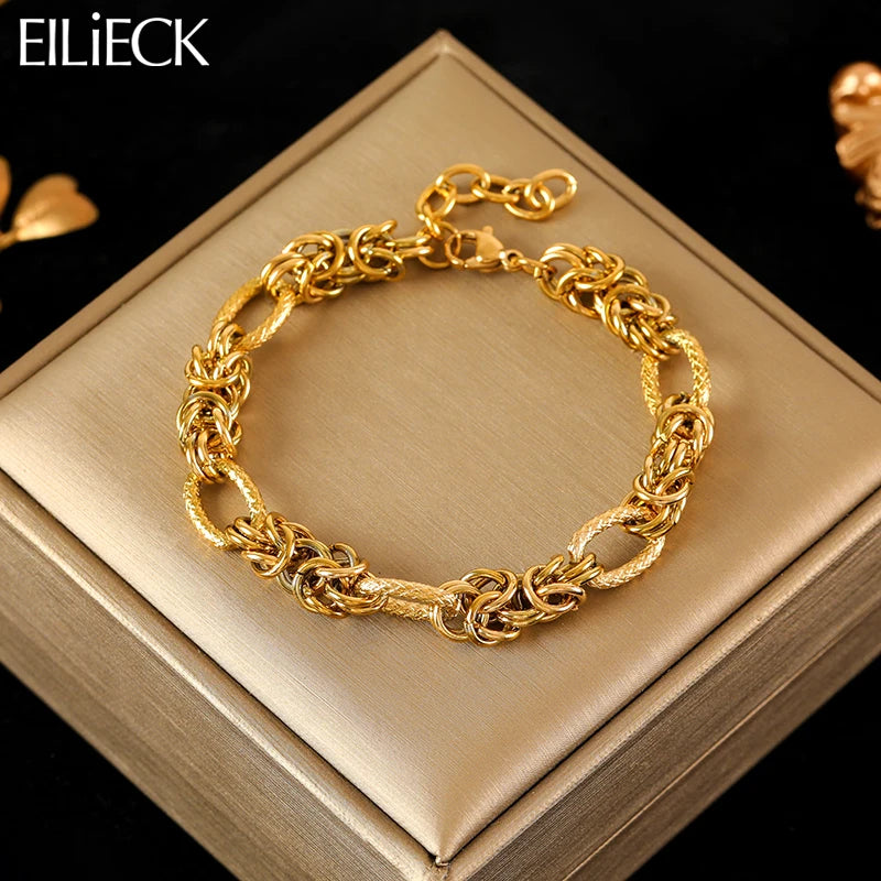 316L Stainless Steel Twisted Bracelet Bangles 18K Gold Plated Wrist Chain