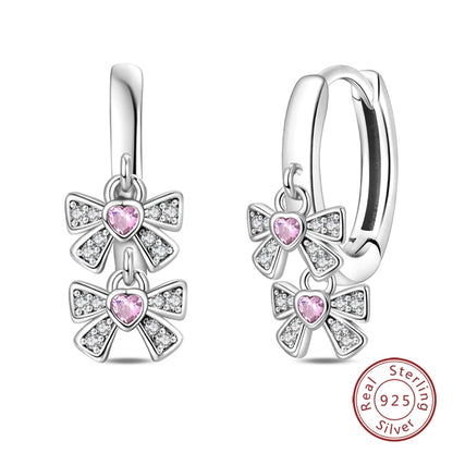 925 Sterling Silver Romantic Pink Bow Earrings