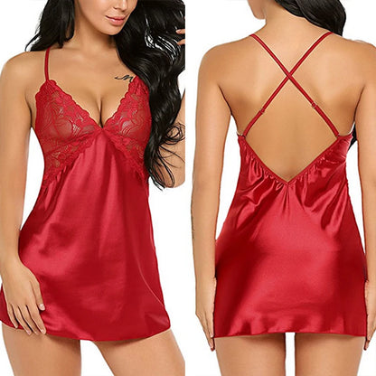 Women Sexy Lace Satin Nightdress Sleepwear Lingerie Pajamas