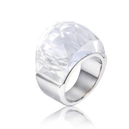 French Crystal Glass Stone Large Ring for Women Girl Gold Silver Color Stainless Steel