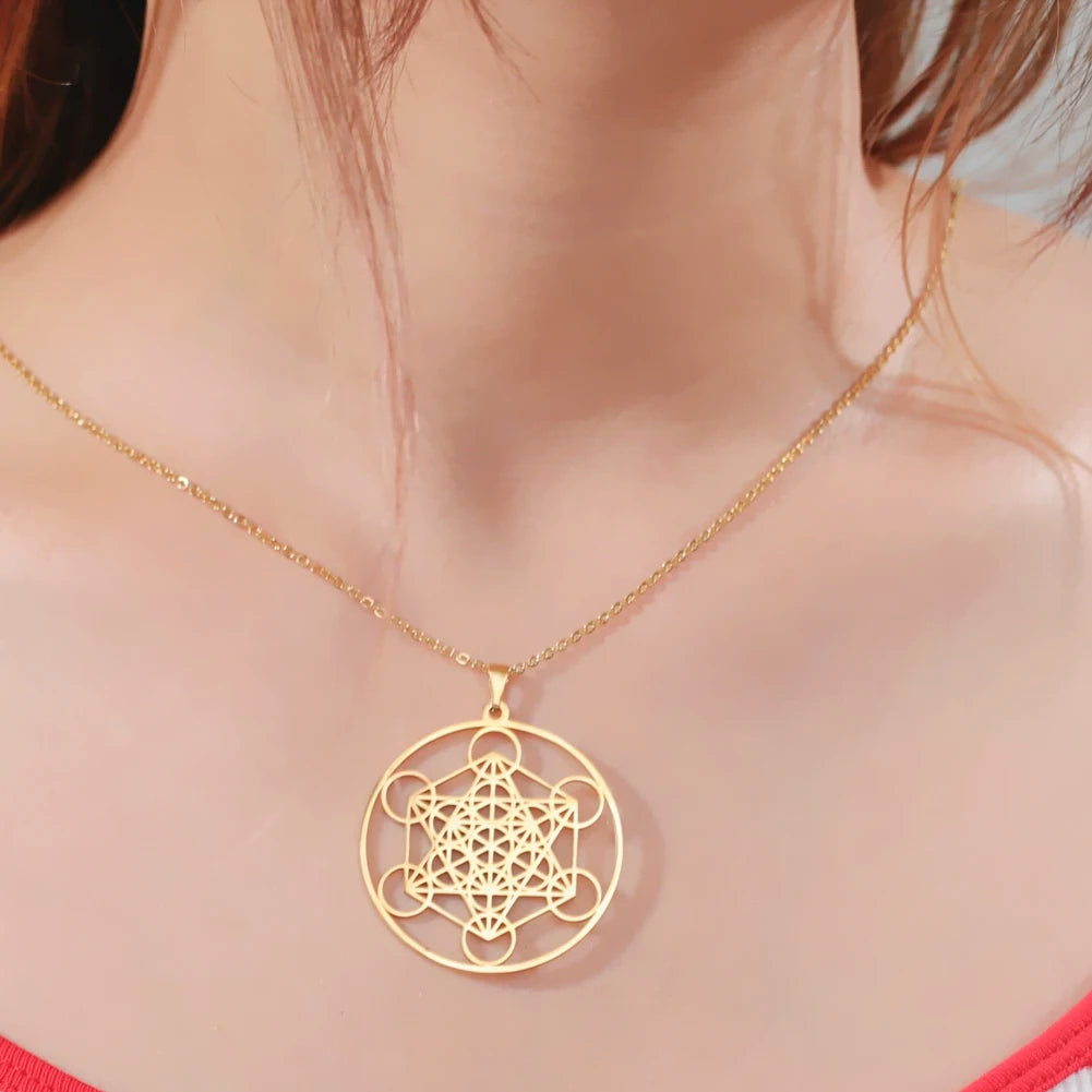 Stainless Steel Angel Seal Archangel Metatron Necklace Women Men Geometric The Secrets of the Kabbalists Garden Solomon Jewelry