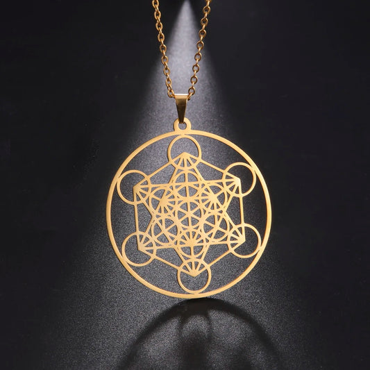 Stainless Steel Angel Seal Archangel Metatron Necklace Women Men Geometric The Secrets of the Kabbalists Garden Solomon Jewelry