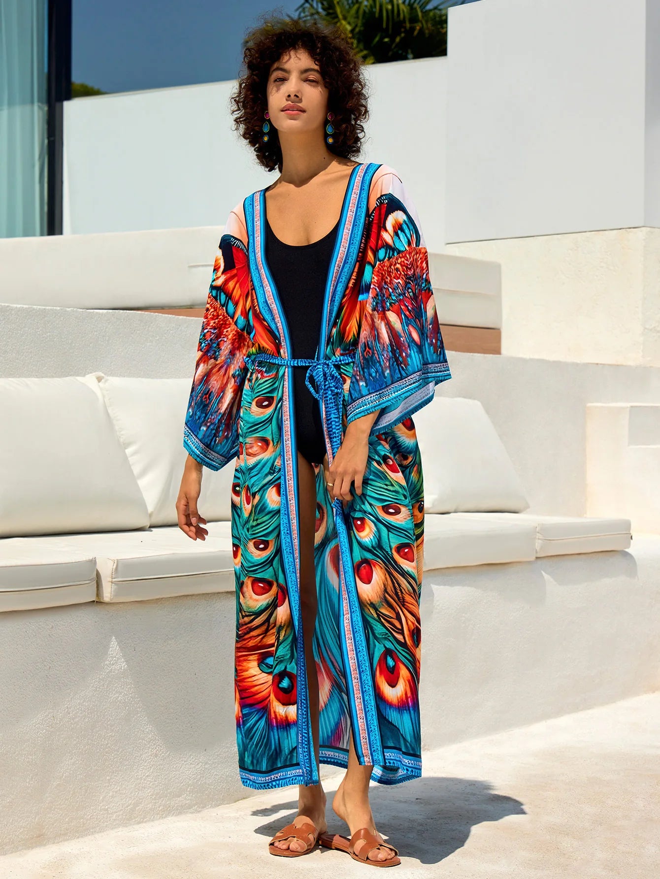 Bikini Bathing Suit Cover Up Open Front Kimono Cardigan