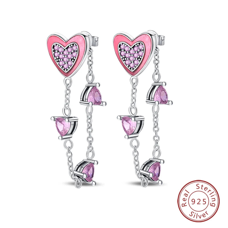 925 Sterling Silver Romantic Pink Bow Earrings