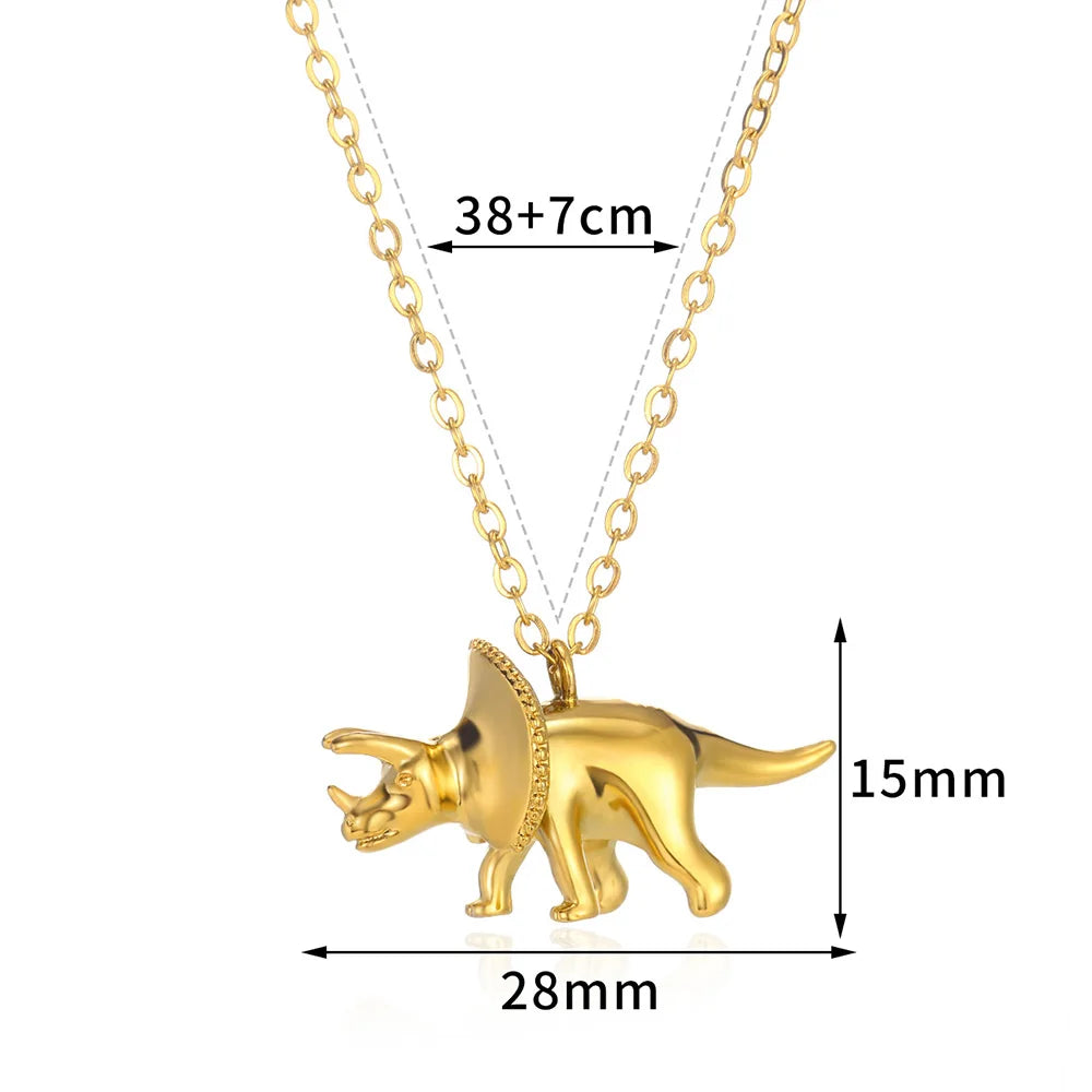 2025 Trendy Dinosaurs Pendant Necklace For Girls Boys Gold Color Wildlife Choker