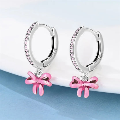 925 Sterling Silver Romantic Pink Bow Earrings