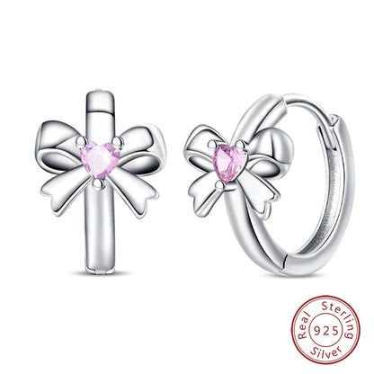 925 Sterling Silver Romantic Pink Bow Earrings