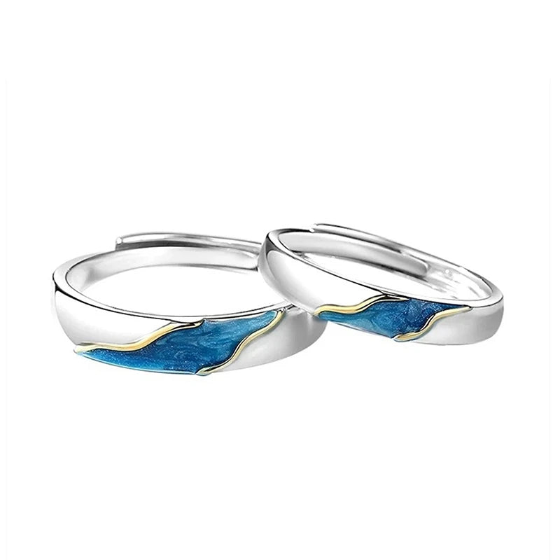 2PCS New Couple Rings For Women Sun Moon Dolphin Wings Cross Matching Jewelry Finger Open Adjustable Couple Engagement Ring