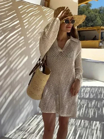 Solid Colour Beach Knit Mini Dress