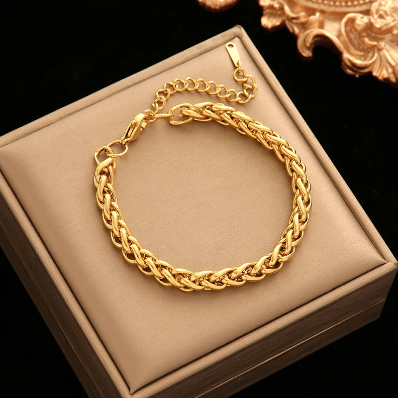 316L Stainless Steel Twisted Bracelet Bangles 18K Gold Plated Wrist Chain